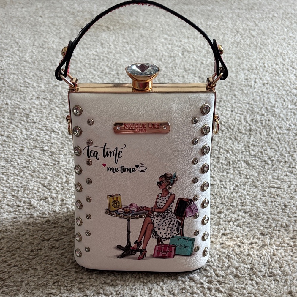 Nicole Lee White 'Tea Time, Me Time” Studded Diamond Stone Top-Handle Clutch